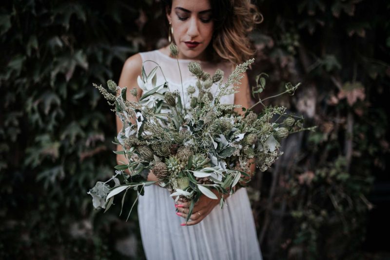 Sleeveless wedding dress with blue skirt by Anna Skoblikova